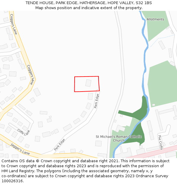 TENDE HOUSE, PARK EDGE, HATHERSAGE, HOPE VALLEY, S32 1BS: Location map and indicative extent of plot