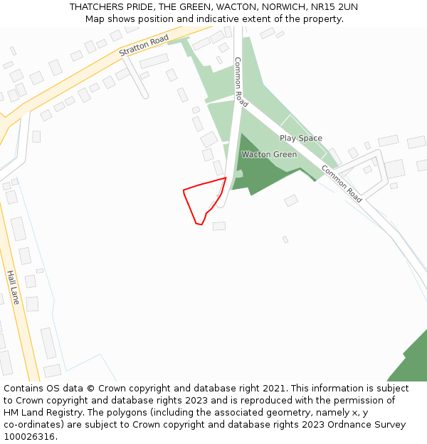 THATCHERS PRIDE, THE GREEN, WACTON, NORWICH, NR15 2UN: Location map and indicative extent of plot