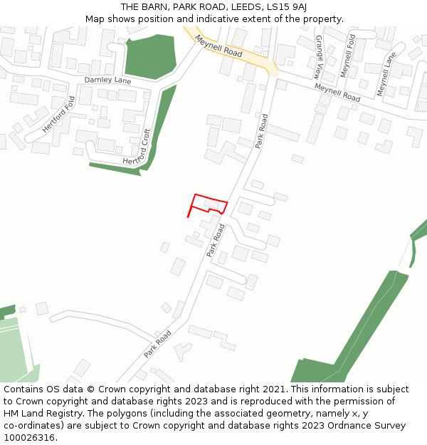 THE BARN, PARK ROAD, LEEDS, LS15 9AJ: Location map and indicative extent of plot