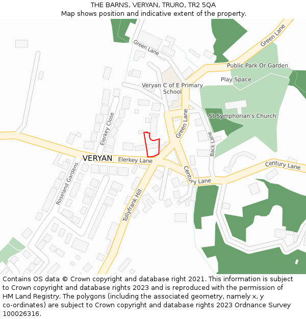 THE BARNS, VERYAN, TRURO, TR2 5QA: Location map and indicative extent of plot