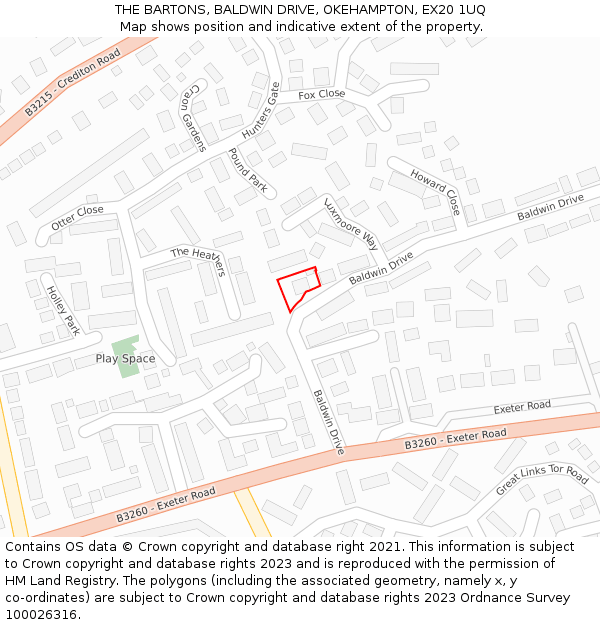 THE BARTONS, BALDWIN DRIVE, OKEHAMPTON, EX20 1UQ: Location map and indicative extent of plot