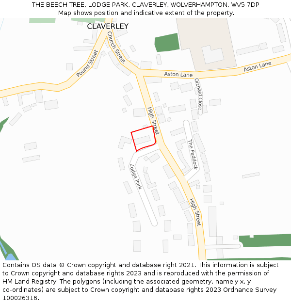 THE BEECH TREE, LODGE PARK, CLAVERLEY, WOLVERHAMPTON, WV5 7DP: Location map and indicative extent of plot