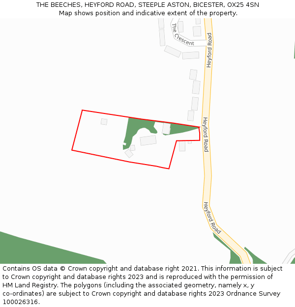 THE BEECHES, HEYFORD ROAD, STEEPLE ASTON, BICESTER, OX25 4SN: Location map and indicative extent of plot