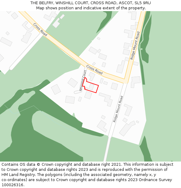 THE BELFRY, WINSHILL COURT, CROSS ROAD, ASCOT, SL5 9RU: Location map and indicative extent of plot