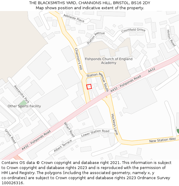 THE BLACKSMITHS YARD, CHANNONS HILL, BRISTOL, BS16 2DY: Location map and indicative extent of plot