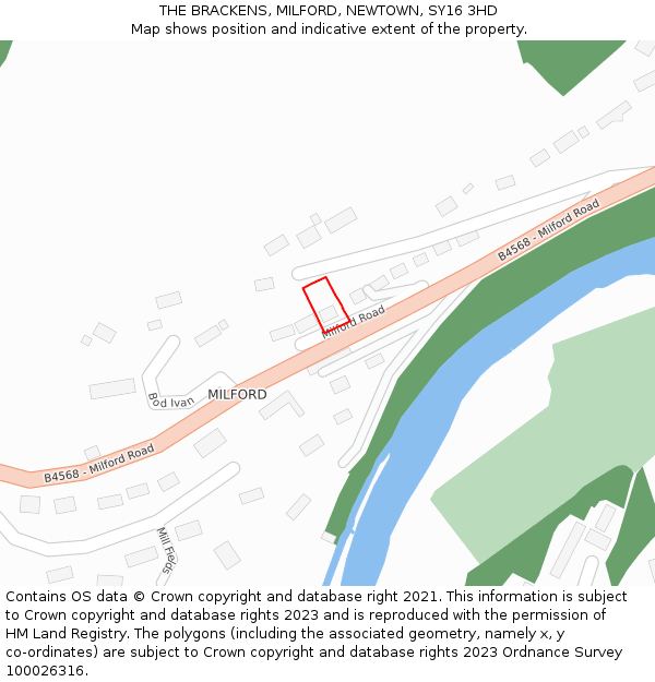 THE BRACKENS, MILFORD, NEWTOWN, SY16 3HD: Location map and indicative extent of plot