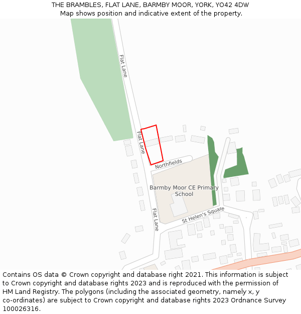 THE BRAMBLES, FLAT LANE, BARMBY MOOR, YORK, YO42 4DW: Location map and indicative extent of plot