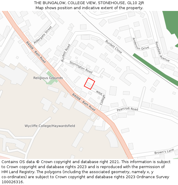 THE BUNGALOW, COLLEGE VIEW, STONEHOUSE, GL10 2JR: Location map and indicative extent of plot