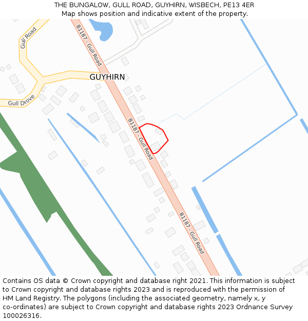 THE BUNGALOW, GULL ROAD, GUYHIRN, WISBECH, PE13 4ER: Location map and indicative extent of plot