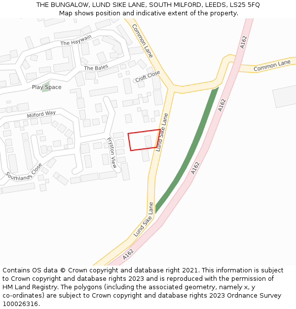 THE BUNGALOW, LUND SIKE LANE, SOUTH MILFORD, LEEDS, LS25 5FQ: Location map and indicative extent of plot