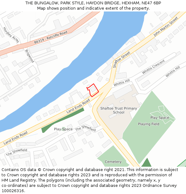 THE BUNGALOW, PARK STYLE, HAYDON BRIDGE, HEXHAM, NE47 6BP: Location map and indicative extent of plot