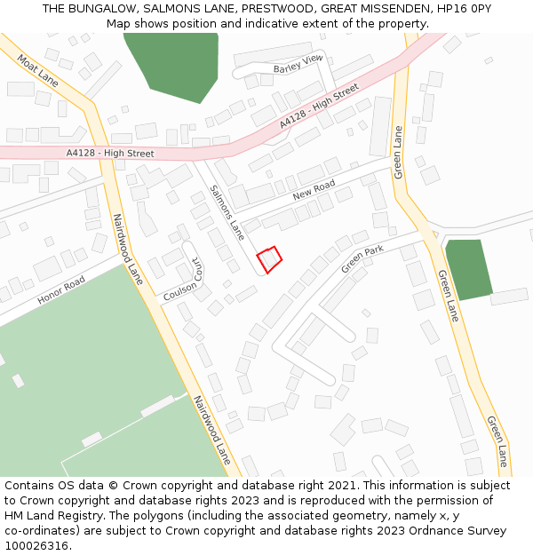 THE BUNGALOW, SALMONS LANE, PRESTWOOD, GREAT MISSENDEN, HP16 0PY: Location map and indicative extent of plot