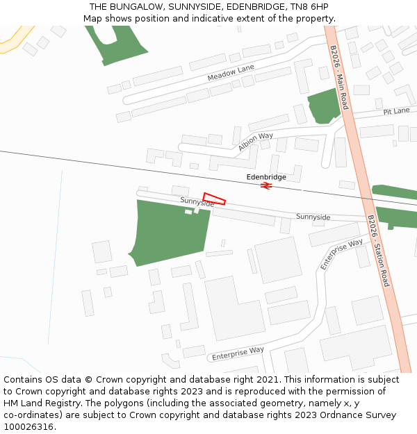 THE BUNGALOW, SUNNYSIDE, EDENBRIDGE, TN8 6HP: Location map and indicative extent of plot