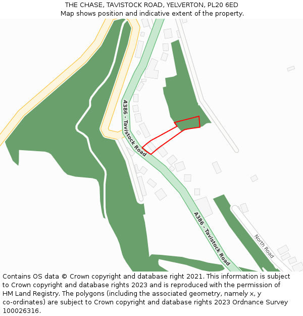 THE CHASE, TAVISTOCK ROAD, YELVERTON, PL20 6ED: Location map and indicative extent of plot