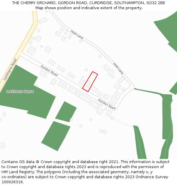 THE CHERRY ORCHARD, GORDON ROAD, CURDRIDGE, SOUTHAMPTON, SO32 2BE: Location map and indicative extent of plot