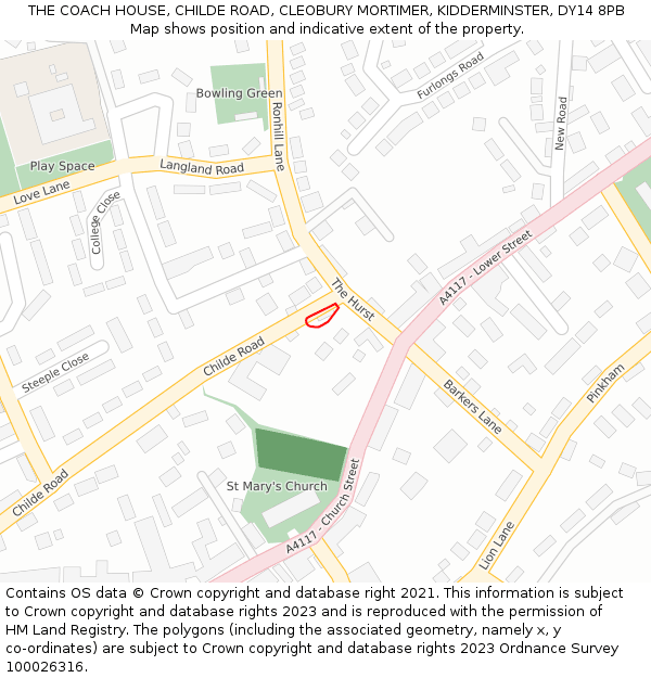 THE COACH HOUSE, CHILDE ROAD, CLEOBURY MORTIMER, KIDDERMINSTER, DY14 8PB: Location map and indicative extent of plot