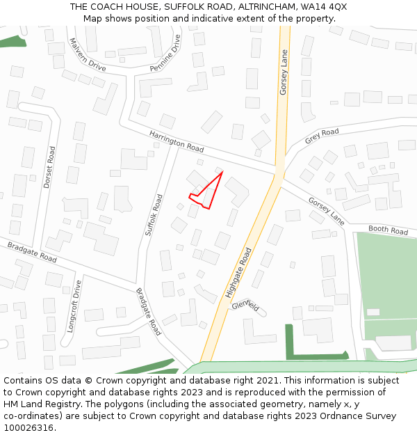 THE COACH HOUSE, SUFFOLK ROAD, ALTRINCHAM, WA14 4QX: Location map and indicative extent of plot