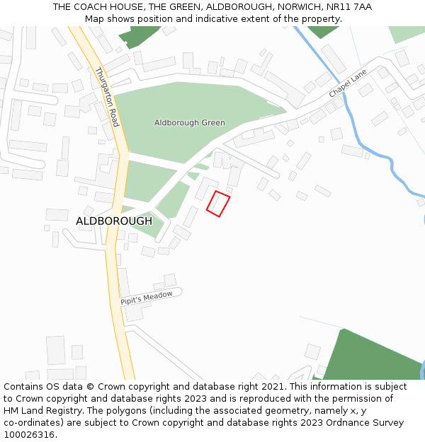 THE COACH HOUSE, THE GREEN, ALDBOROUGH, NORWICH, NR11 7AA: Location map and indicative extent of plot