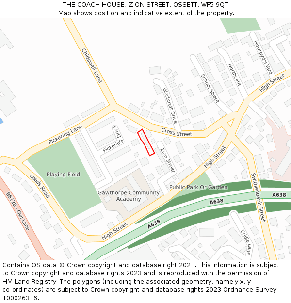 THE COACH HOUSE, ZION STREET, OSSETT, WF5 9QT: Location map and indicative extent of plot