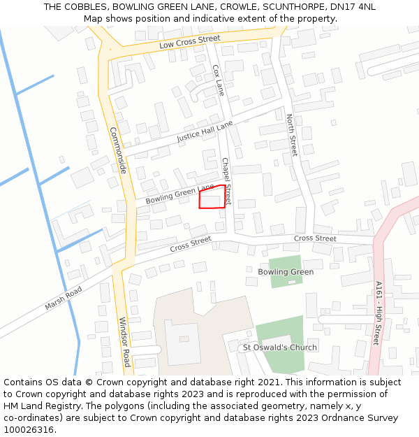 THE COBBLES, BOWLING GREEN LANE, CROWLE, SCUNTHORPE, DN17 4NL: Location map and indicative extent of plot