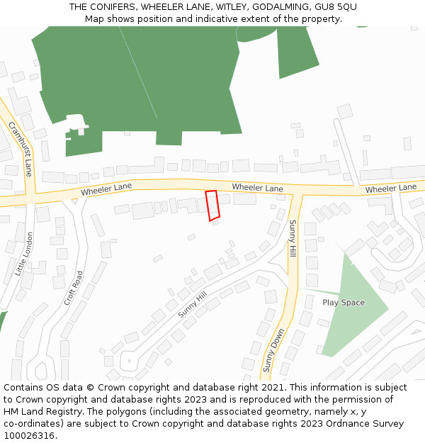 THE CONIFERS, WHEELER LANE, WITLEY, GODALMING, GU8 5QU: Location map and indicative extent of plot