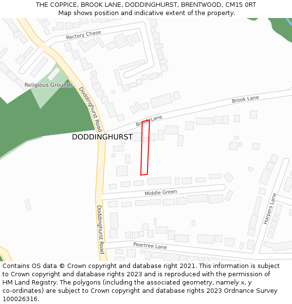 THE COPPICE, BROOK LANE, DODDINGHURST, BRENTWOOD, CM15 0RT: Location map and indicative extent of plot