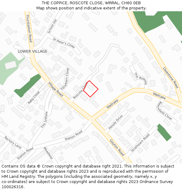 THE COPPICE, ROSCOTE CLOSE, WIRRAL, CH60 0EB: Location map and indicative extent of plot