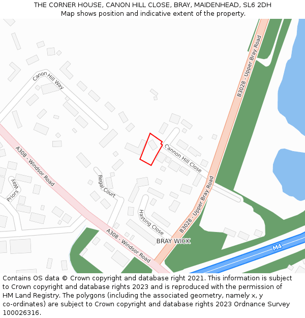 THE CORNER HOUSE, CANON HILL CLOSE, BRAY, MAIDENHEAD, SL6 2DH: Location map and indicative extent of plot