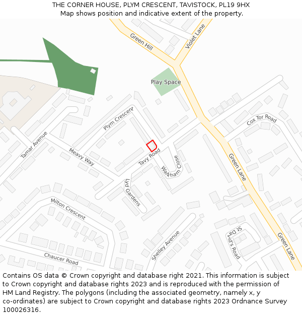 THE CORNER HOUSE, PLYM CRESCENT, TAVISTOCK, PL19 9HX: Location map and indicative extent of plot