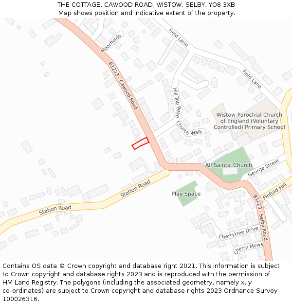 THE COTTAGE, CAWOOD ROAD, WISTOW, SELBY, YO8 3XB: Location map and indicative extent of plot