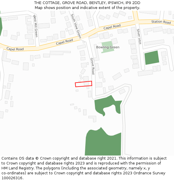 THE COTTAGE, GROVE ROAD, BENTLEY, IPSWICH, IP9 2DD: Location map and indicative extent of plot