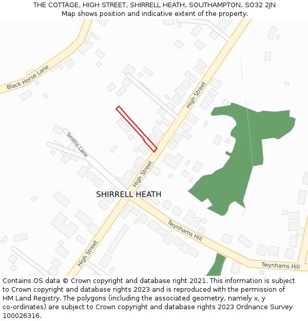 THE COTTAGE, HIGH STREET, SHIRRELL HEATH, SOUTHAMPTON, SO32 2JN: Location map and indicative extent of plot