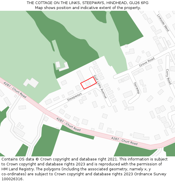 THE COTTAGE ON THE LINKS, STEEPWAYS, HINDHEAD, GU26 6PG: Location map and indicative extent of plot