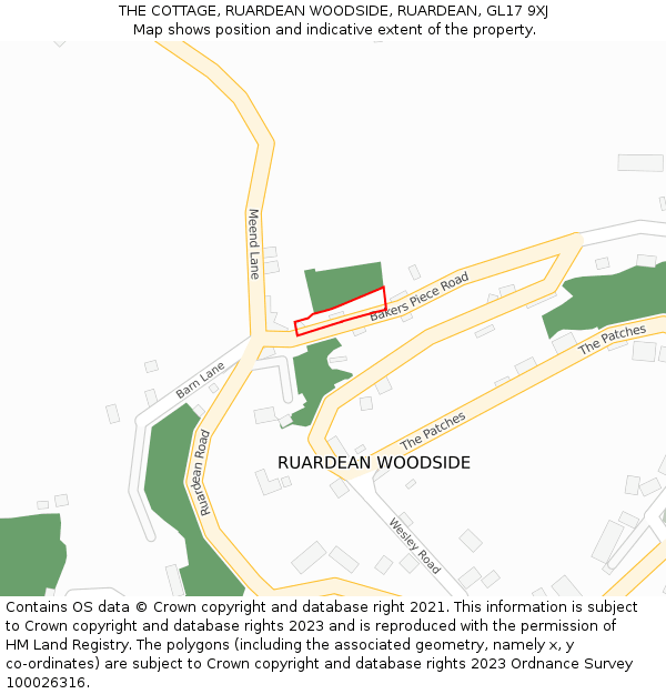 THE COTTAGE, RUARDEAN WOODSIDE, RUARDEAN, GL17 9XJ: Location map and indicative extent of plot