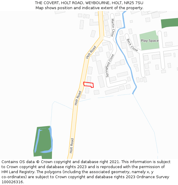 THE COVERT, HOLT ROAD, WEYBOURNE, HOLT, NR25 7SU: Location map and indicative extent of plot