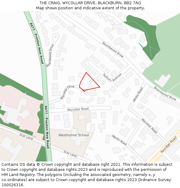 THE CRAIG, WYCOLLAR DRIVE, BLACKBURN, BB2 7AG: Location map and indicative extent of plot