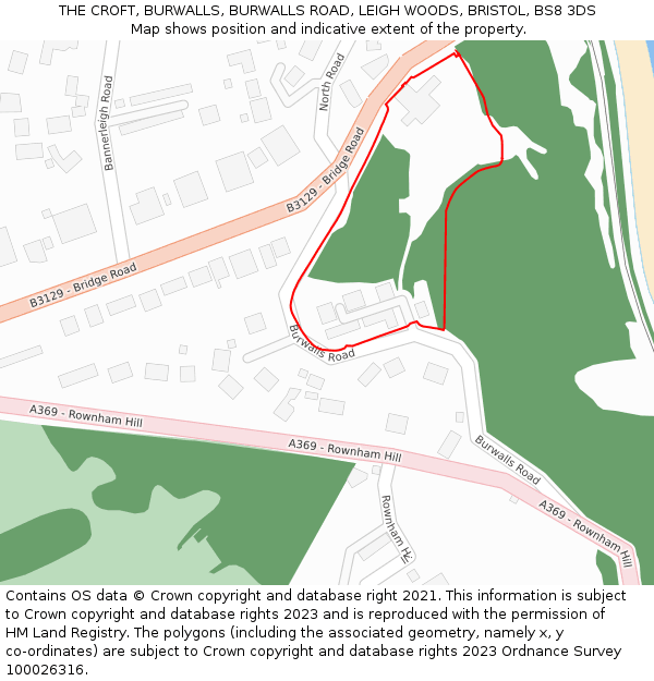 THE CROFT, BURWALLS, BURWALLS ROAD, LEIGH WOODS, BRISTOL, BS8 3DS: Location map and indicative extent of plot