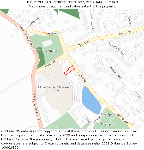 THE CROFT, HIGH STREET, GRESFORD, WREXHAM, LL12 8PS: Location map and indicative extent of plot