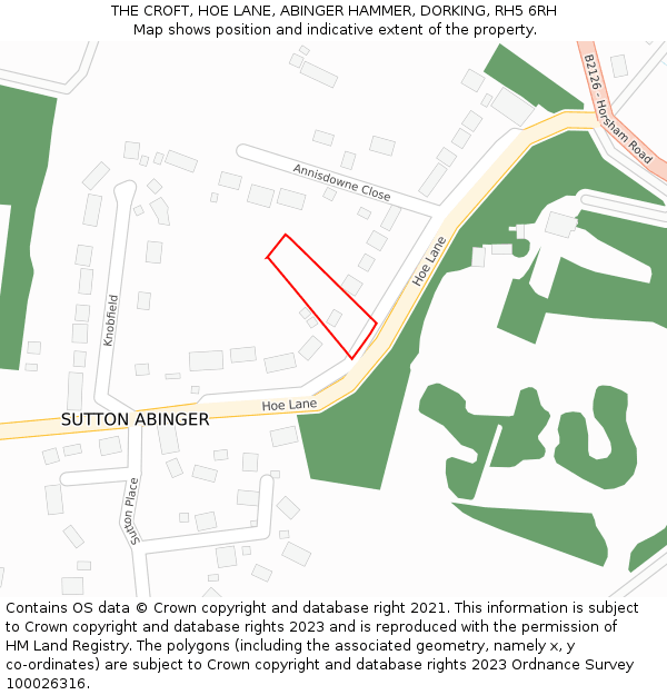 THE CROFT, HOE LANE, ABINGER HAMMER, DORKING, RH5 6RH: Location map and indicative extent of plot