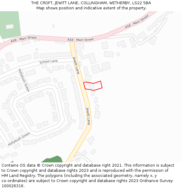 THE CROFT, JEWITT LANE, COLLINGHAM, WETHERBY, LS22 5BA: Location map and indicative extent of plot