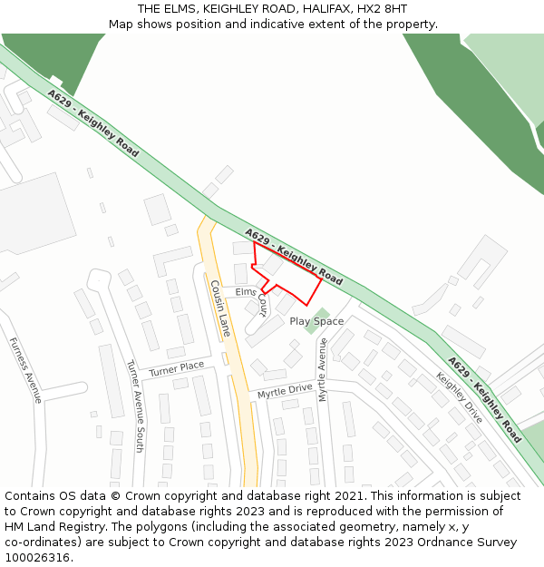 THE ELMS, KEIGHLEY ROAD, HALIFAX, HX2 8HT: Location map and indicative extent of plot