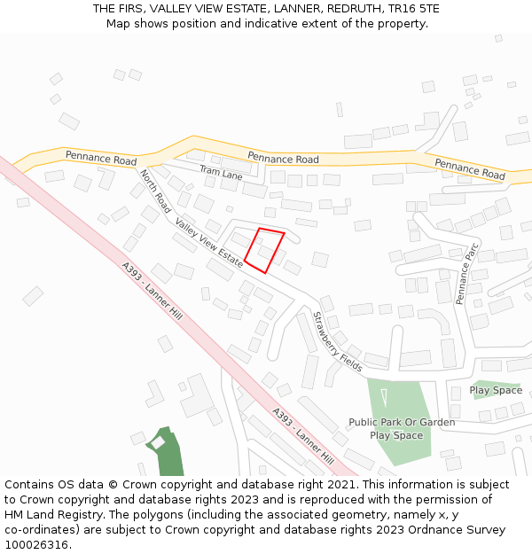 THE FIRS, VALLEY VIEW ESTATE, LANNER, REDRUTH, TR16 5TE: Location map and indicative extent of plot