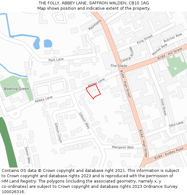 THE FOLLY, ABBEY LANE, SAFFRON WALDEN, CB10 1AG: Location map and indicative extent of plot