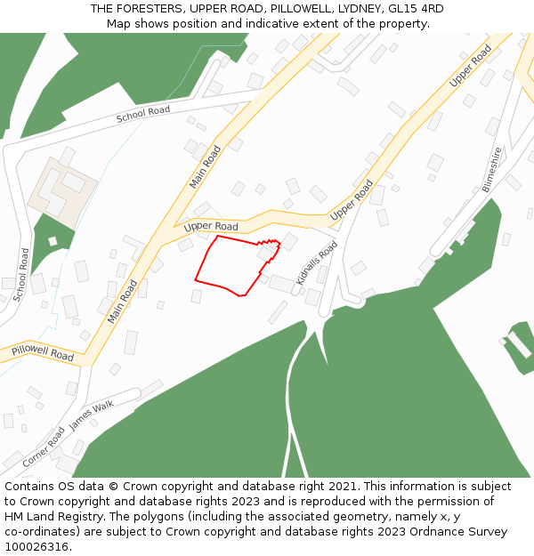 THE FORESTERS, UPPER ROAD, PILLOWELL, LYDNEY, GL15 4RD: Location map and indicative extent of plot