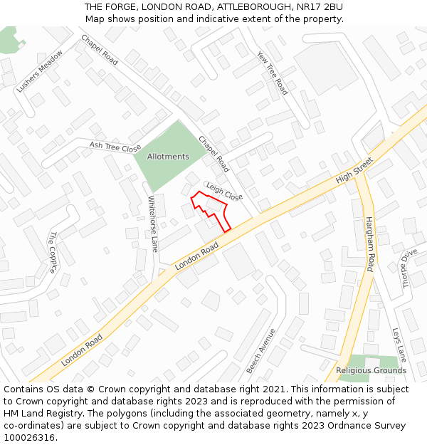 THE FORGE, LONDON ROAD, ATTLEBOROUGH, NR17 2BU: Location map and indicative extent of plot