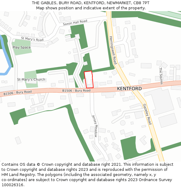 THE GABLES, BURY ROAD, KENTFORD, NEWMARKET, CB8 7PT: Location map and indicative extent of plot