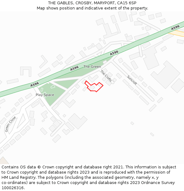 THE GABLES, CROSBY, MARYPORT, CA15 6SP: Location map and indicative extent of plot