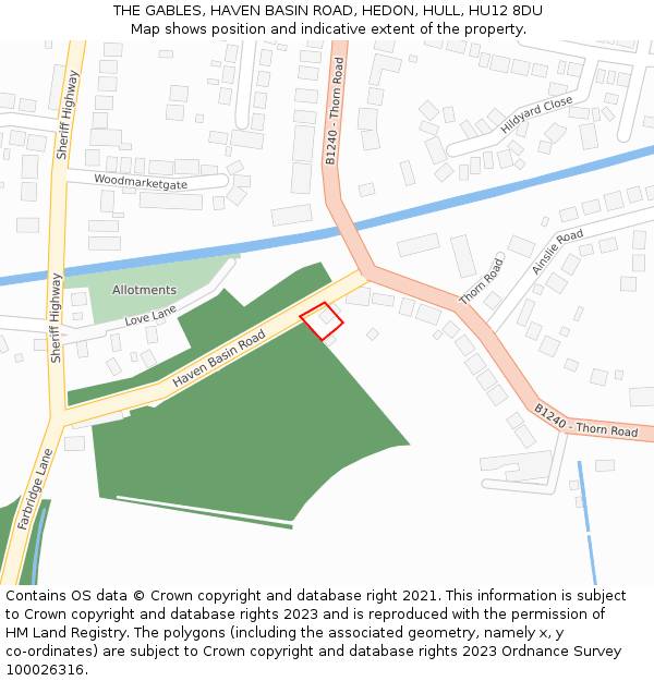 THE GABLES, HAVEN BASIN ROAD, HEDON, HULL, HU12 8DU: Location map and indicative extent of plot