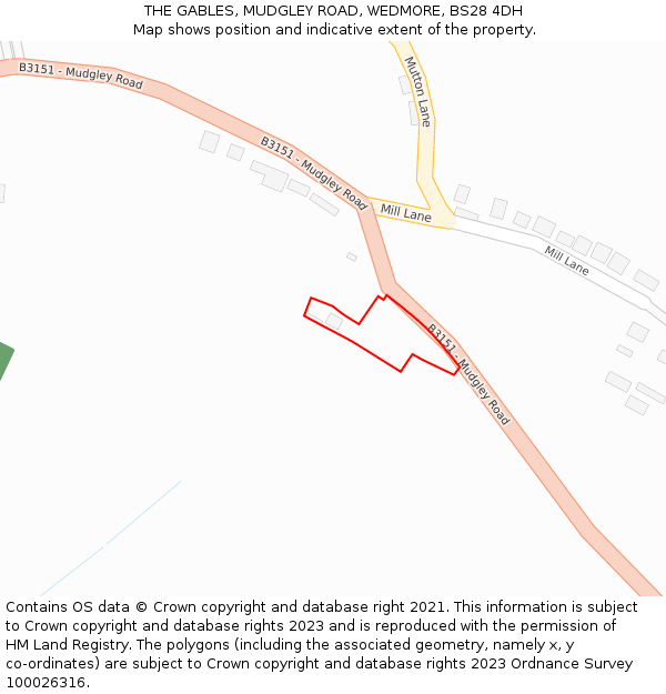 THE GABLES, MUDGLEY ROAD, WEDMORE, BS28 4DH: Location map and indicative extent of plot