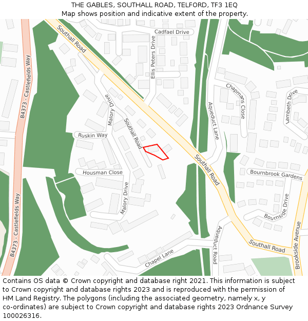 THE GABLES, SOUTHALL ROAD, TELFORD, TF3 1EQ: Location map and indicative extent of plot